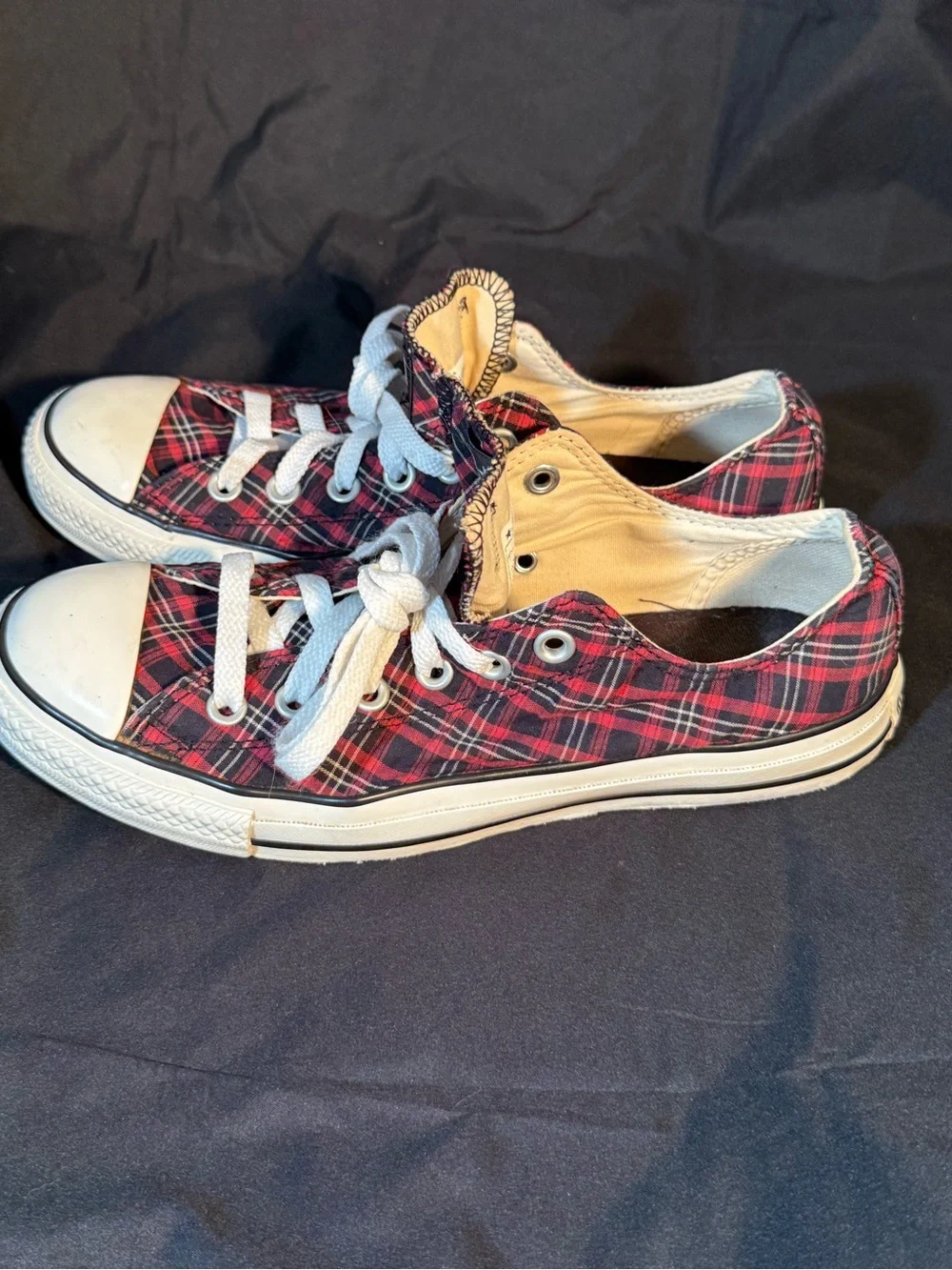 Converse Red & Black Plaid Low Top Sneakers - Picture 4 of 8